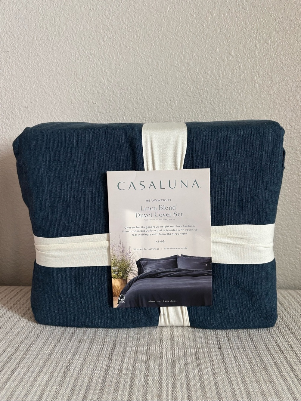 NWT Full/Queen Heavyweight Linen Blend Duvet Cover and Shams Dark Mineral Blue
